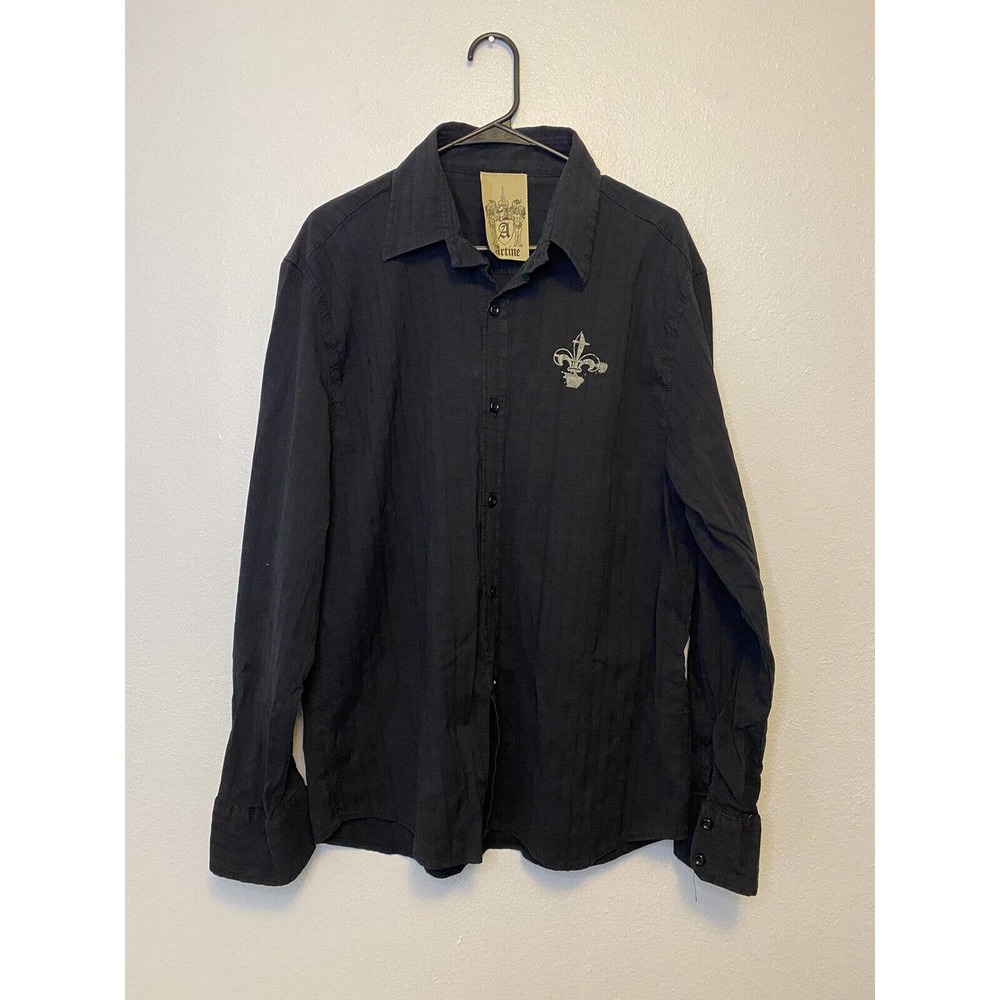 Artine Black Long Sleeve Button Down Rock and Roll Design‎ Men's Size 2X